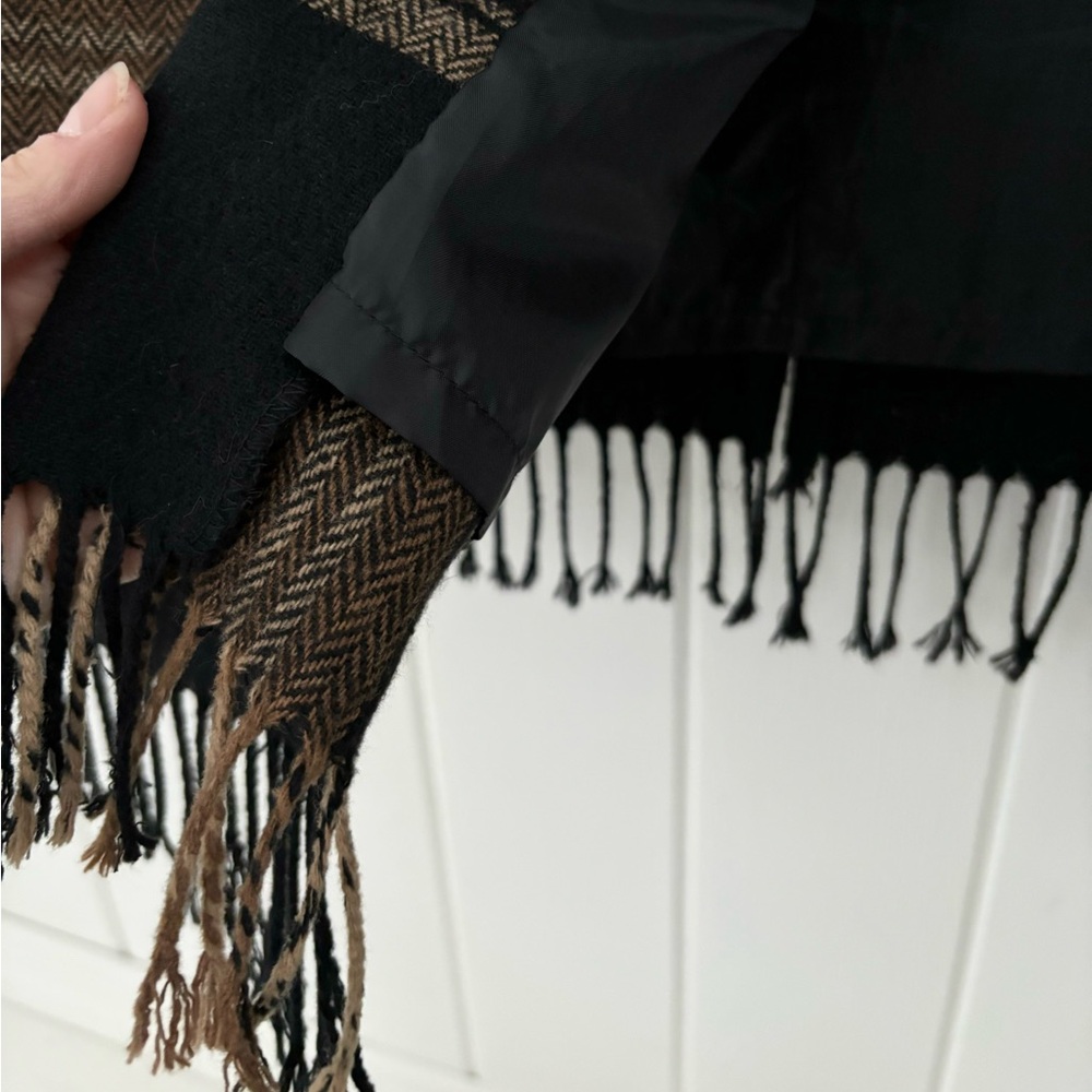 Vintage Dressbarn Wrap Skirt Plaid Fringe Wool Blend Black Brown Western Maxi - Picture 12 of 14